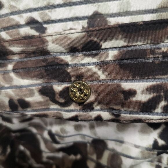 Rebecca Malone Brown Black Cream Animal Print V-Neck Blouse 3/4 Sleeve Size 1X - Picture 7 of 11